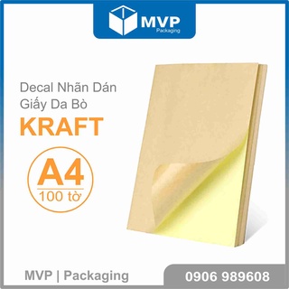 Decal dán giấy kraft, có keo dán khổ a4, dùng để in tem nhãn sticker xấp 10 tờ