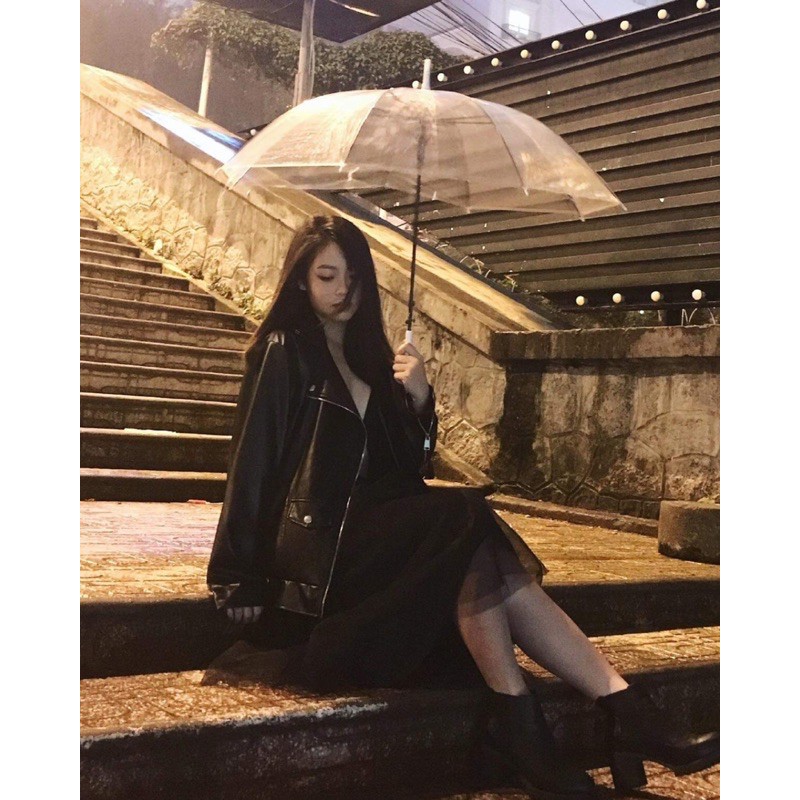 Áo khoác unisex giả da Biker Jacket màu đen