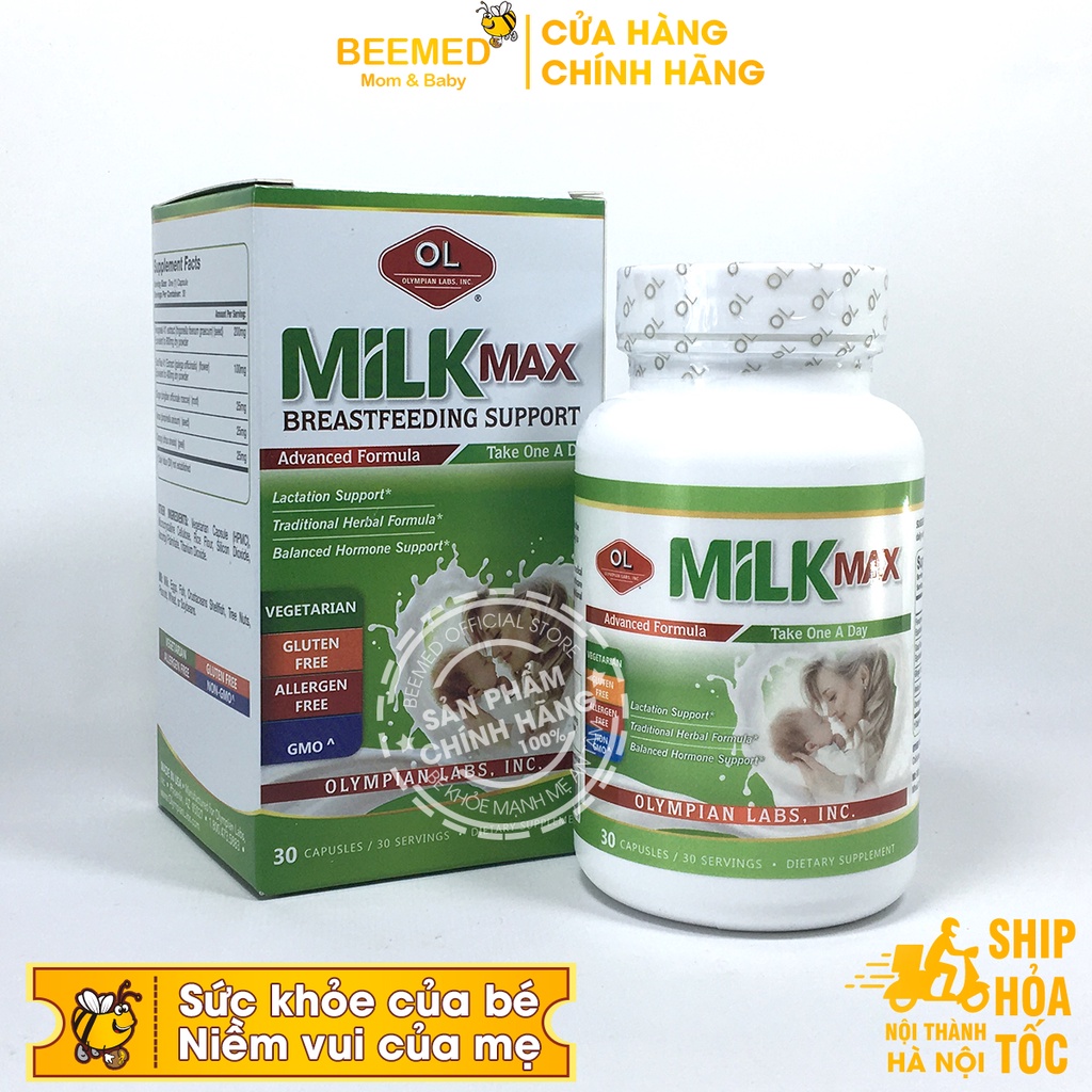 Viên lợi sữa Milk Max kích sữa cho mẹ sau sinh, cho con bú Hộp 30v từ Olympian Labs nhập khẩu từ Mỹ