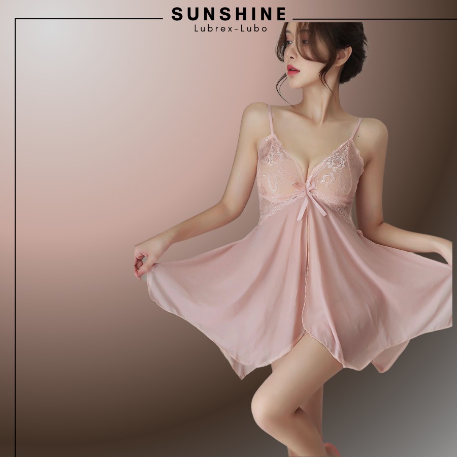 Váy ngủ sexy gợi cảm 2 dây xuyên thấu màu Hồng, Đỏ, Đen, Trắng SUNSHINE LUBREX-LUBO hở trước SX1120