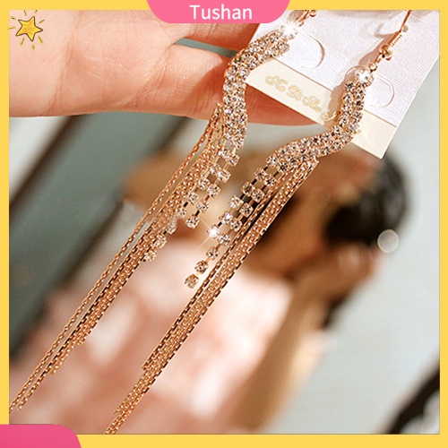 Khuyên tai dáng dài hình chữ S đính đá thời trang nữ thanh lịch