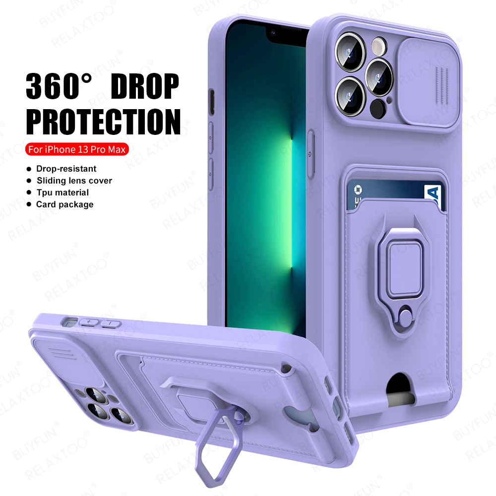 Ốp Điện Thoại Dạng Ví Có Vòng Đỡ Từ Tính Bảo Vệ Camera Cho iPhone 13 Pro Max iPhone13 Pro Max 13
