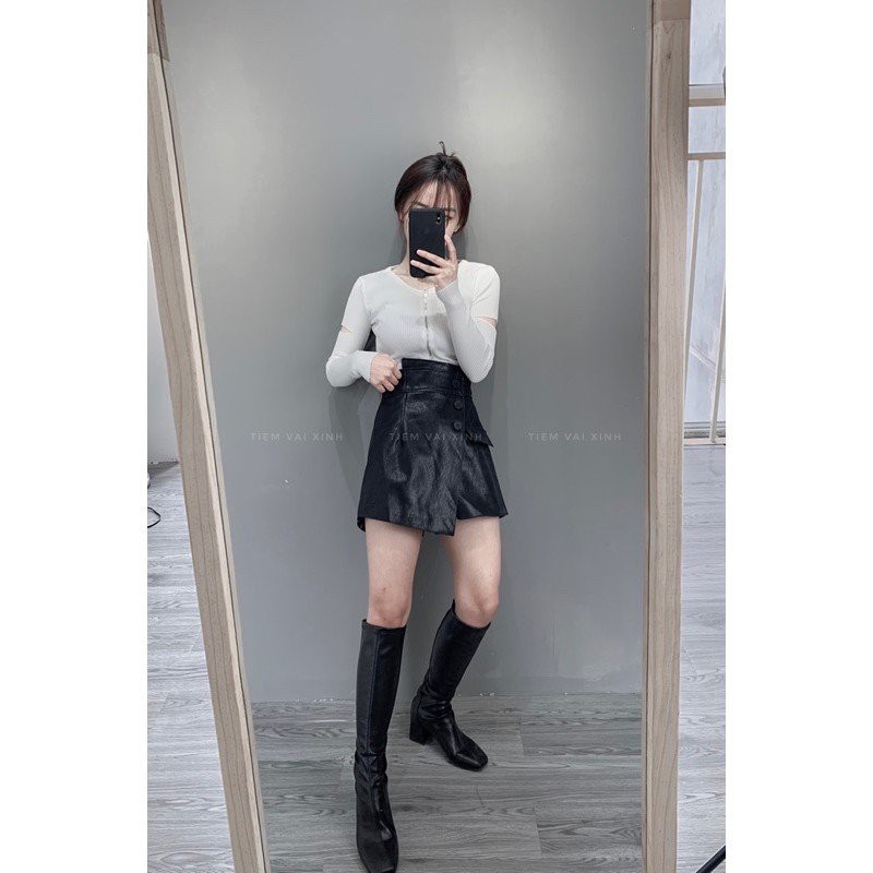 Chân váy da ngắn công sở chữ A da nâu Hàng Quảng Châu - Shinsam STORE | BigBuy360 - bigbuy360.vn