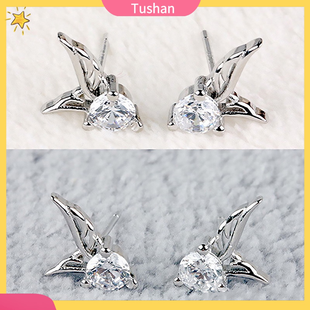 Hoa tai thời trang mạ bạc hình cánh thiên thần đính đá quý long lanh cá tính cho nữ