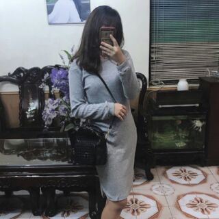 Đầm thun gân tay dài