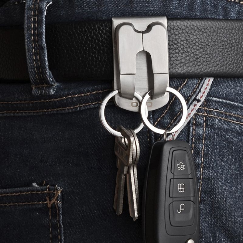 DE  Stainless Steel Keyring Security Clip On Heavy Duty Belt Key Clip Belt Keychain 2 Detachable Keyrings Belt Key Holder