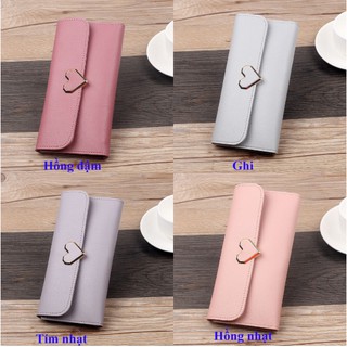 [VÍ DÀI] Ví bóp nữ dài, khóa hình trái tim, thiết kế nhiều ngăn đơn giản, chất liệu da Pu mềm mại