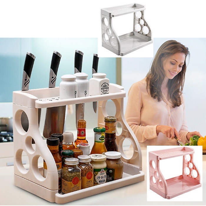Kệ đựng gia vị 2 Kệ để đồ thông minh 2 tầng đa năng tiết kiệm không gian 88277