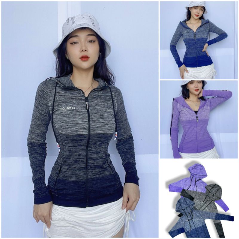 Áo Khoác Thể Thao Nữ Ôm Body Mẫu Navy-Mẫu Mới. Áo Khoác Nhẹ Nữ Form Ôm Vải Thun Dệt Kim [Navy Mới]