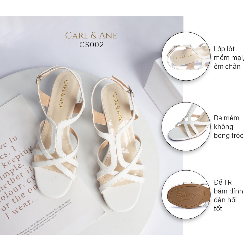 Carl & Ane - Giày sandal phối dây nữ mũi vuông gót cao 5cm màu trắng _ CS002