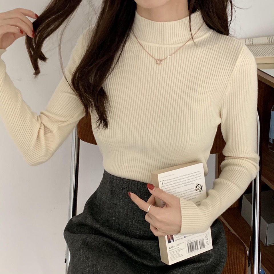 COZOK Áo Sweater dài tay màu trơn ôm dáng thời trang hongkong