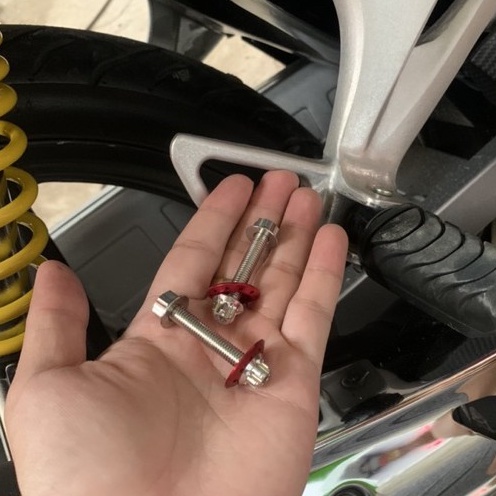 1 CẶP ỐC GÁC CHÂN KÈM TÁN  INOX 304 ⚡ HÀNG CAO CẤP ⚡NGUYÊN KHỐI SALAYA CHO CÁC DÒNG XE HONDA YAMAHA