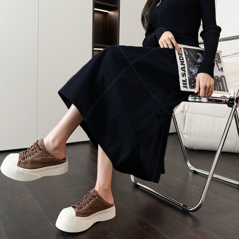Chân váy chữ a dạng dài  phong cách đơn giản , thiết kế sau lưng thun , Váy chất liệu kaki mềm + lớp lót trong , MS 21