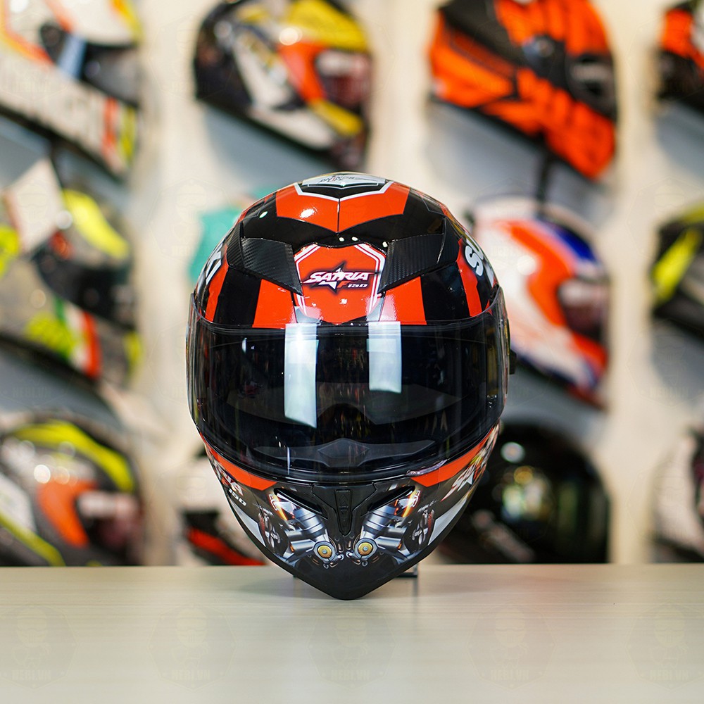 Mũ Fullface 2 kính Roc 05 Đen Bóng Dán Tem Suzuki Satria Đỏ