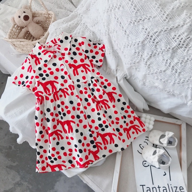 Đầm Công Chúa Tay Ngắn Họa Tiết Chấm Bi Thời Trang Hàn Quốc Cho Bé Gái