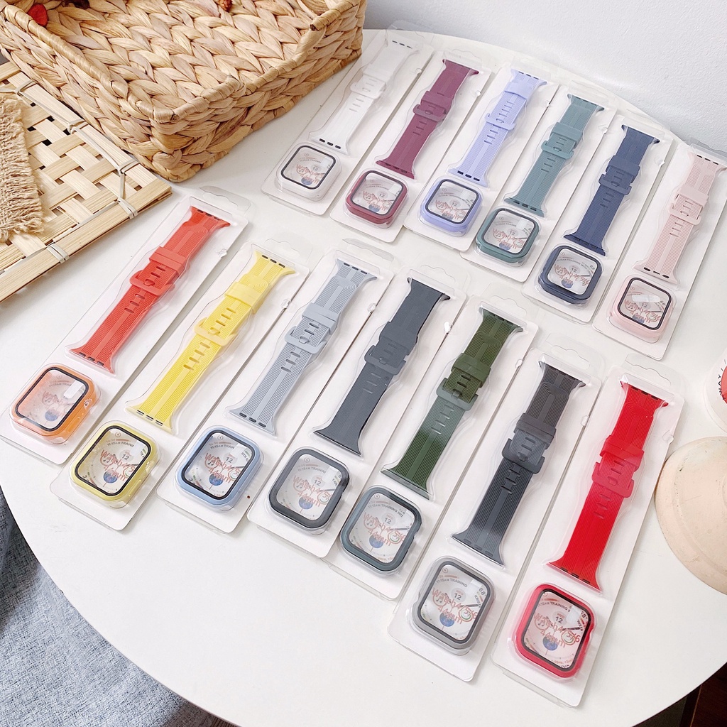 Ốp bảo vệ và dây đeo bằng silicon thích hợp cho Watch 6 Band 44mm 40mm 42mm 38mm dòng 6 5 4 3 SE