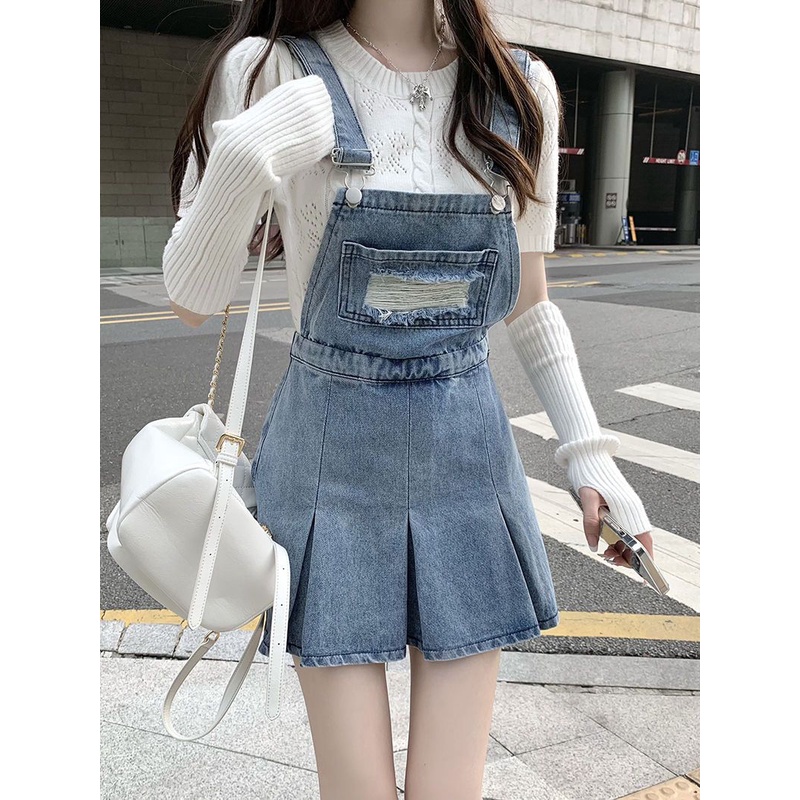 Đầm Denim Hai Dây Dáng Chữ a Lưng Cao Thời Trang Mùa Hè 2022 Mới