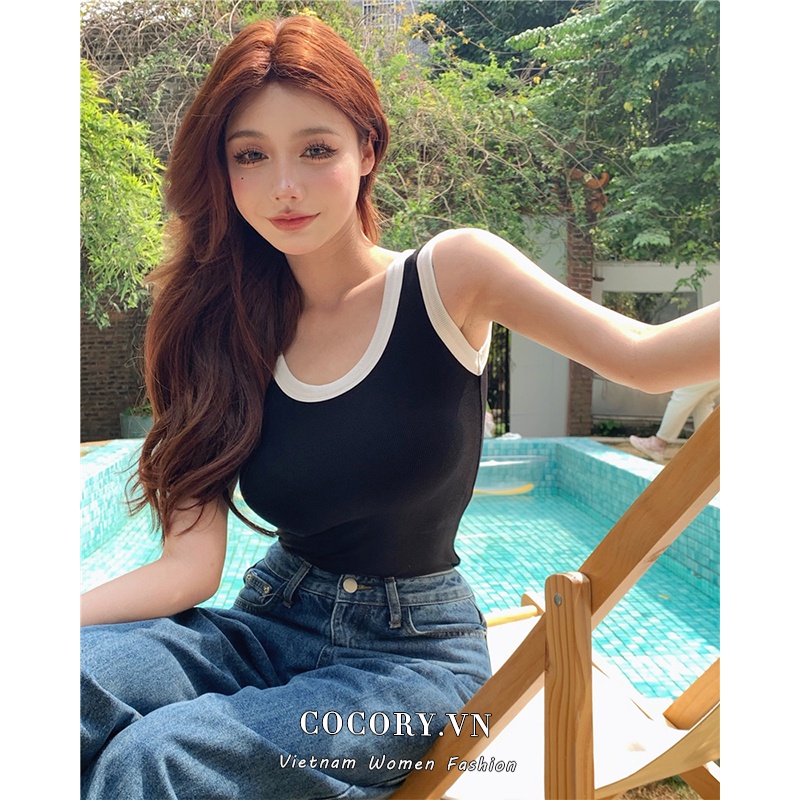 Cocory vn Áo Croptop Dệt Kim Dáng Ôm Co Giãn Thời Trang Mùa Hè Cho Nữ