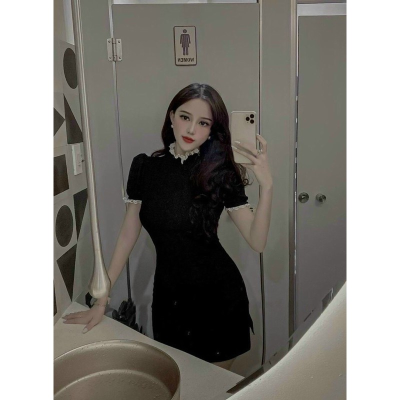 đầm nhung ống ren phối - CarotShop