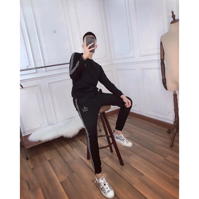 bộ nỉ nam thu đông miện sọc,bộ thể thao nam vương miện