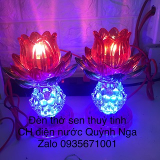 1 cặp Đèn thờ sen thuỷ tinh cao 20cm