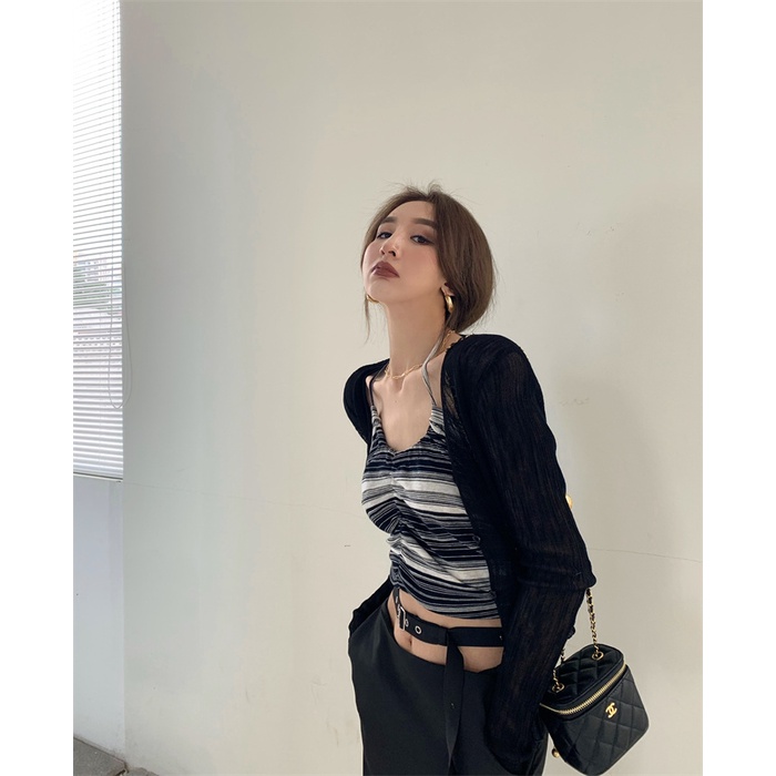 Áo Cardigan Dệt Kim Mỏng Cổ Chữ V Thời Trang Hàn Quốc