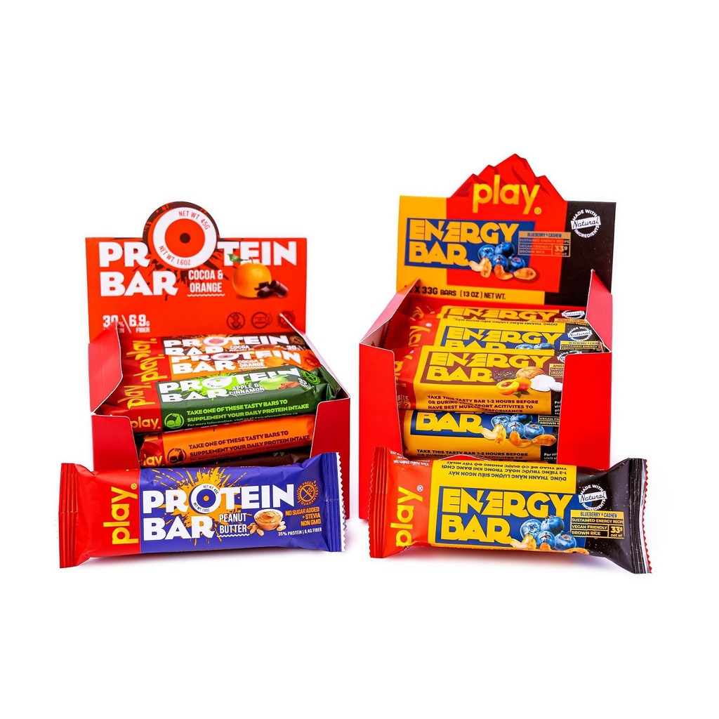 [Combo hồi phục] 1 hộp thanh năng lượng PLAY &amp; 1 hộp thanh protein PLAY giao vị ngẫu nhiên