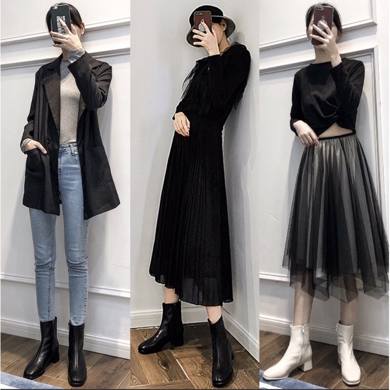 Boot nữ cổ thấp - boot ngắn cổ - boot Martin mũi vuông phiên bản Hàn Quốc - Giày ngắn cổ - Boots nữ đẹp. | BigBuy360 - bigbuy360.vn