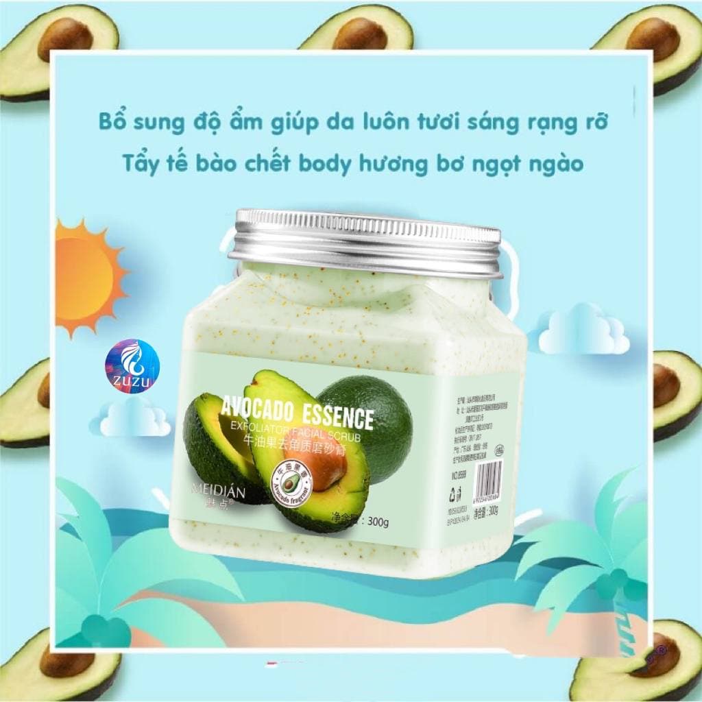 300g Tẩy tế bào chết Body cải thiện da viêm lông, sáng da Tẩy da chết đào, bơ, xoài ZUZU Cosmetic