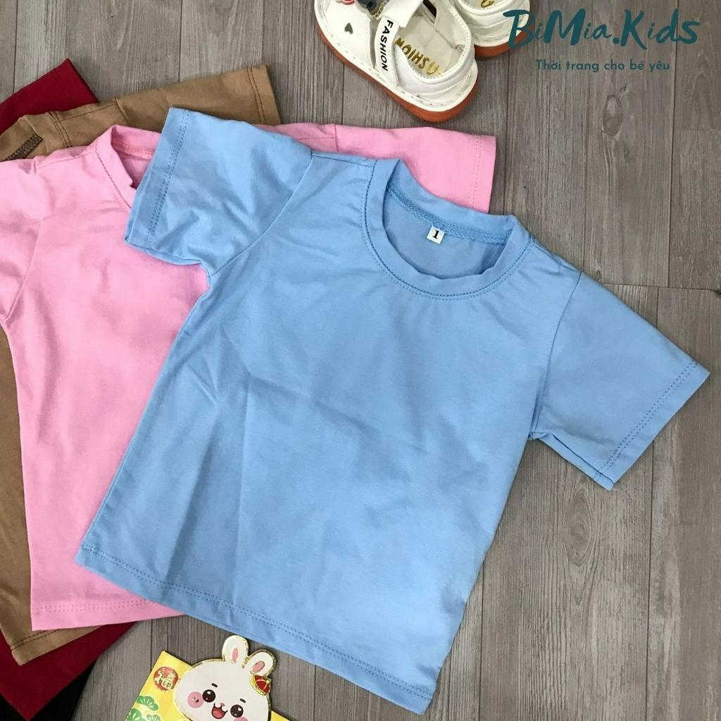 Áo thun trơn cộc tay cho bé trai bé gái BIMIA.KID Cotton 100% thoáng mát chất lượng cao