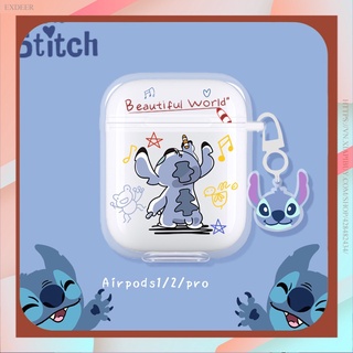 Vỏ hộp sạc tai nghe Airpods 1/2 trong suốt in hình Stitch bằng silicone TPU mềm