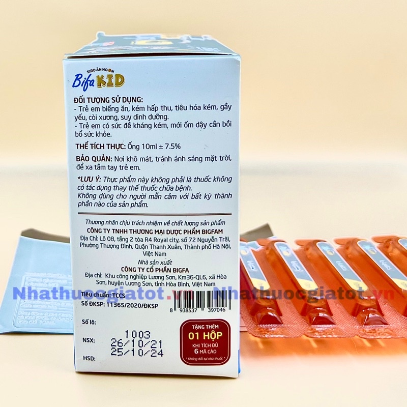Siro Ăn Ngon BIFAKID Giúp Bé Ăn Ngon, Ngủ Ngon, Tăng Cường Sức Đề Kháng Hộp 20 Ống x 10ml