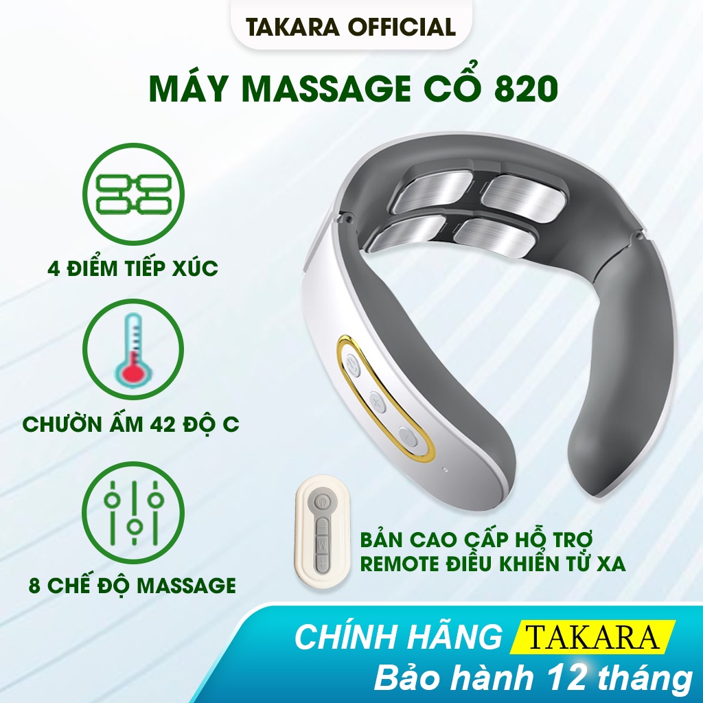 Máy Massage Cổ Vai Gáy, Mát Xa Trị Liệu TAKARA Đa Chức Năng Chuyên Trị Đau Mỏi Có Remote Điều Khiển JT820