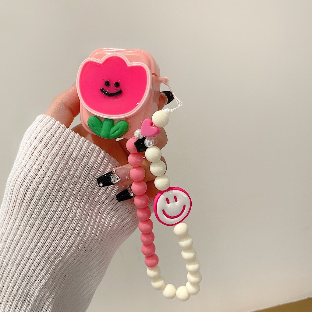 Vỏ Bảo Vệ Hộp Sạc Tai Nghe Bluetooth airpods 1 / 2 pro 3 Hình Hoa Tulip 3D Dễ Thương Kèm Dây Đeo Sợi Xích Thời Trang