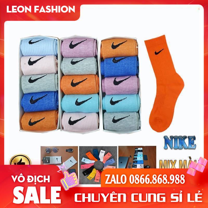 Hộp Tất Vớ NIKE MÀU 5 Đôi Cổ Cao Nam Nữ Thể thao Dệt kim Cao cấp Hàng 1:1 QUÀ TẶNG - Kho sỉ tất