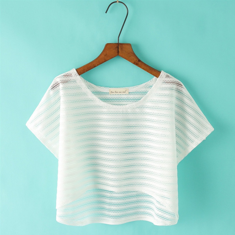 Áo Crop Top Đan Móc Tay Ngắn Dáng Rộng Phối Ren Rỗng Họa Tiết Hình Học 10MK Dành Cho Bạn Nữ Mặc Khi Đi Biển