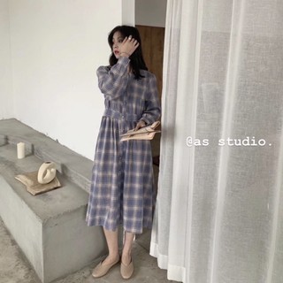 Váy kẻ caro vintage cổ tròn cúc bọc vải Ulzzang 🌸 VFF8905 Hàng Quảng Châu