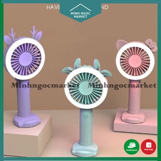 Quạt tích điện Bo Bo mini cầm tay chính hãng có đèn Led đế đỡ điện thoại tiện lợi