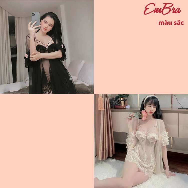 Set choàng váy ngủ ren mỏng sexy cao cấp EmBra EBV19