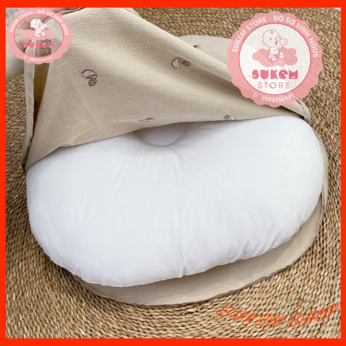 Gối Chống Trào Ngược Cho Bé Emong Thần Thánh 100% Cotton Êm Ái, Không Xẹp Giúp Bé Nằm Ngủ Hay Ăn Sữa Nhiều Giờ