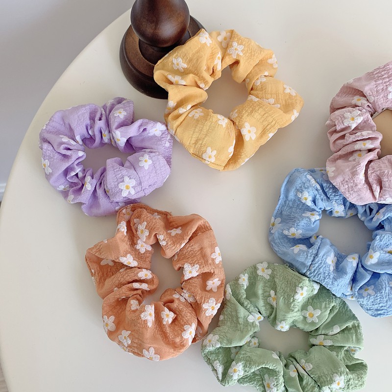 Giao ngẫu nhiên_Dây cột tóc Scrunchies họa tiết hoa cúc trắng dễ thương
