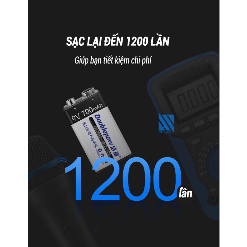 Bộ Pin Sạc 9V Doublepow 700mAh Dung Lượng Thực Dùng Cho Micro, Đồng Hồ Đo Điện, Đèn Pin, Đồ Chơi