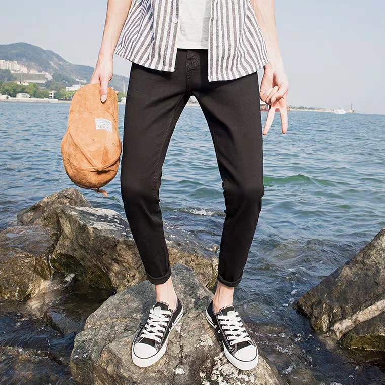 Quần Jean Nam Chất Bò Cao Cấp 193AD20 Đen Trơn Co Dãn 4 Chiều | BigBuy360 - bigbuy360.vn