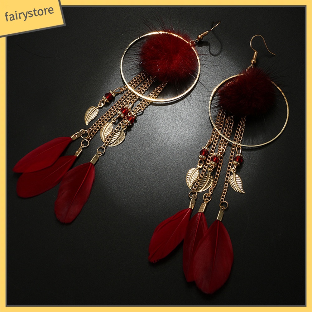 Bông tai lông vũ dáng dài phong cách cổ điển