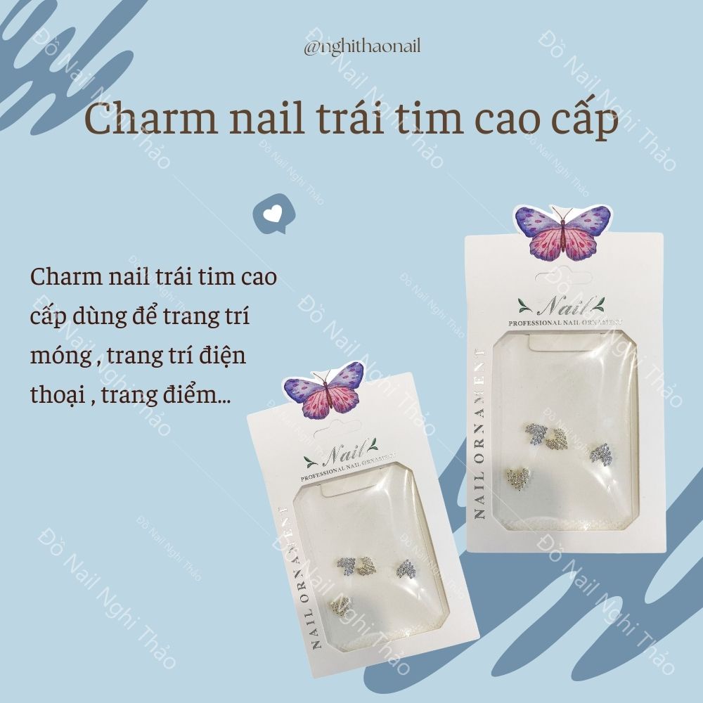 Charm nail trái tim cao cấp