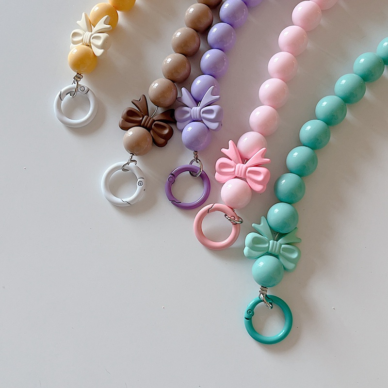 Ins Móc Khóa Điện Thoại Di Động Xỏ Hạt Nhiều Màu Sắc Chống Thất Lạc Hình Nơ Dễ Thương