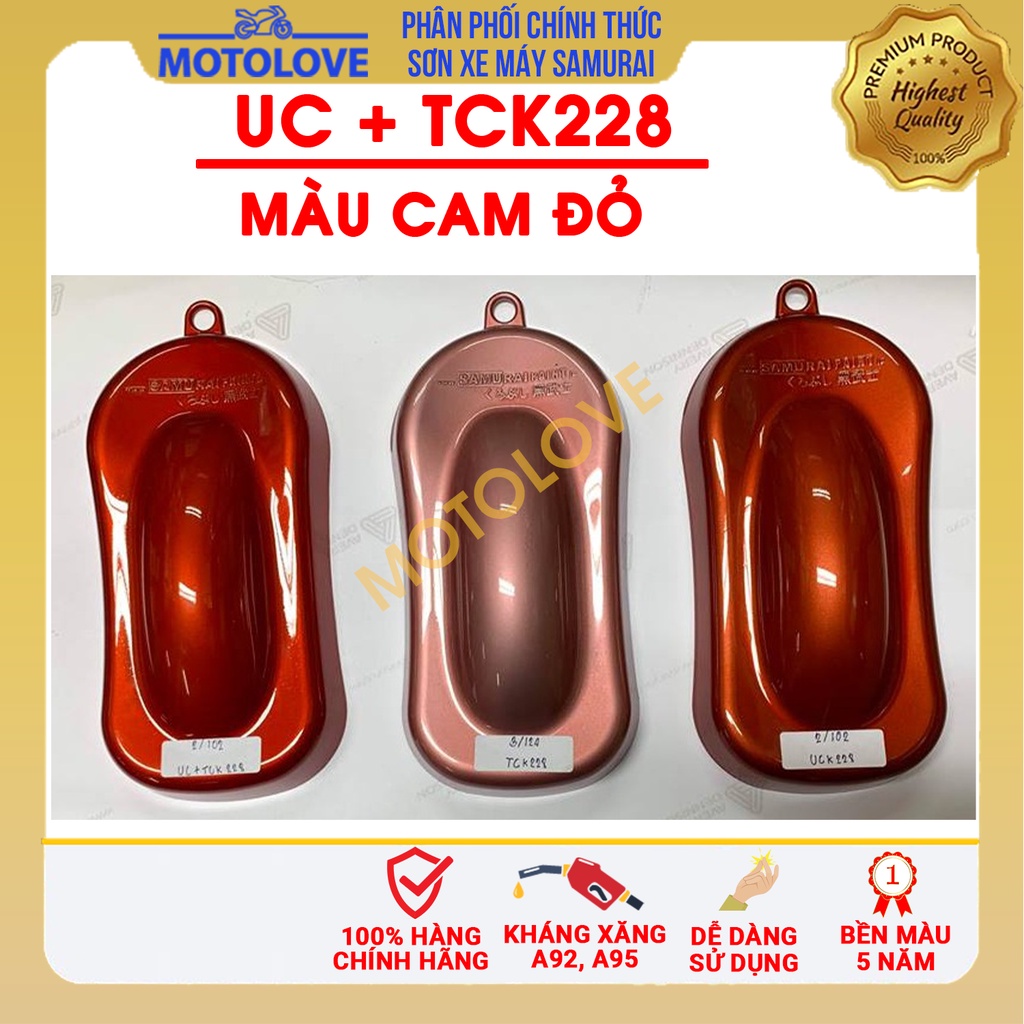 Combo sơn samurai màu cam đỏ UC + TCK228 loại 2K chuẩn quy trình độ bền 5 năm gồm 2K04 - UCK228 - TCK228 -2k01