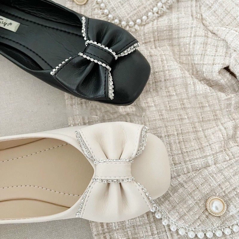 Giày bệt đính nơ đế bằng bít mũi búp bê vnxk siêu nhẹ êm chân đẹp rẻ thời trang