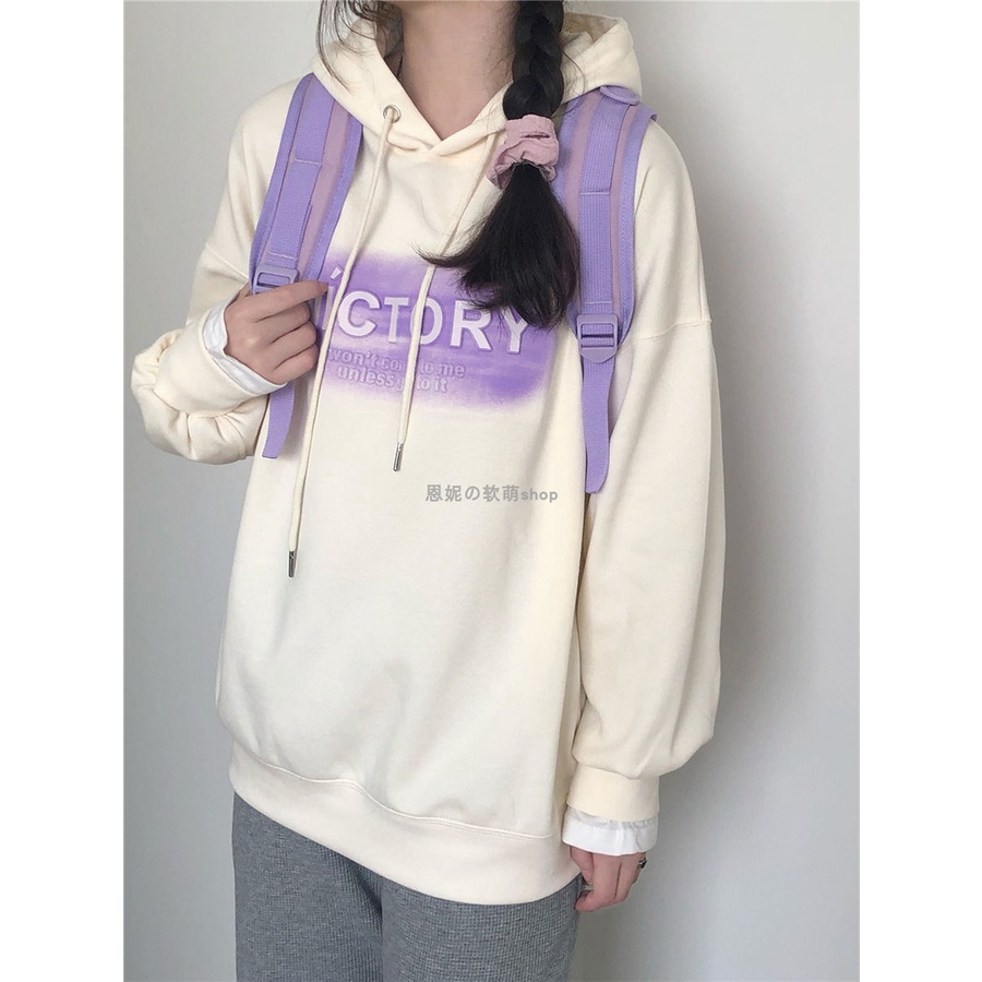 Áo hoodie dáng rộng in chữ mặc vào mùa thu và mùa đông cho nữ
