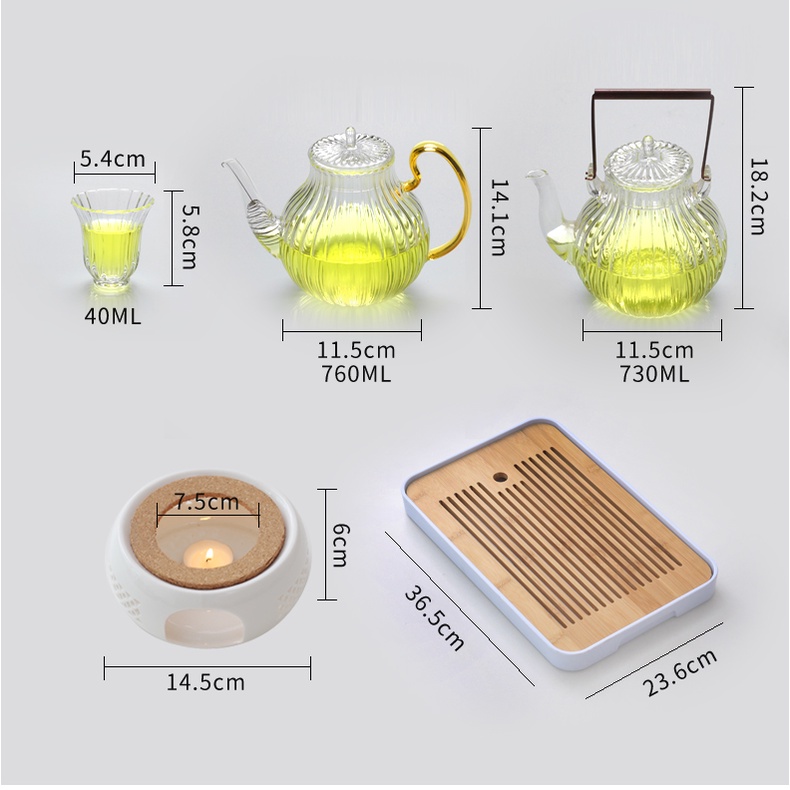 Ấm trà thủy tinh chịu nhiệt họa tiết Hoa Cúc 750ml